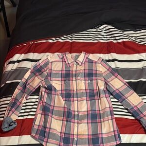 St. John's Bay Pink and Blue Plaid Button Down Shirt
